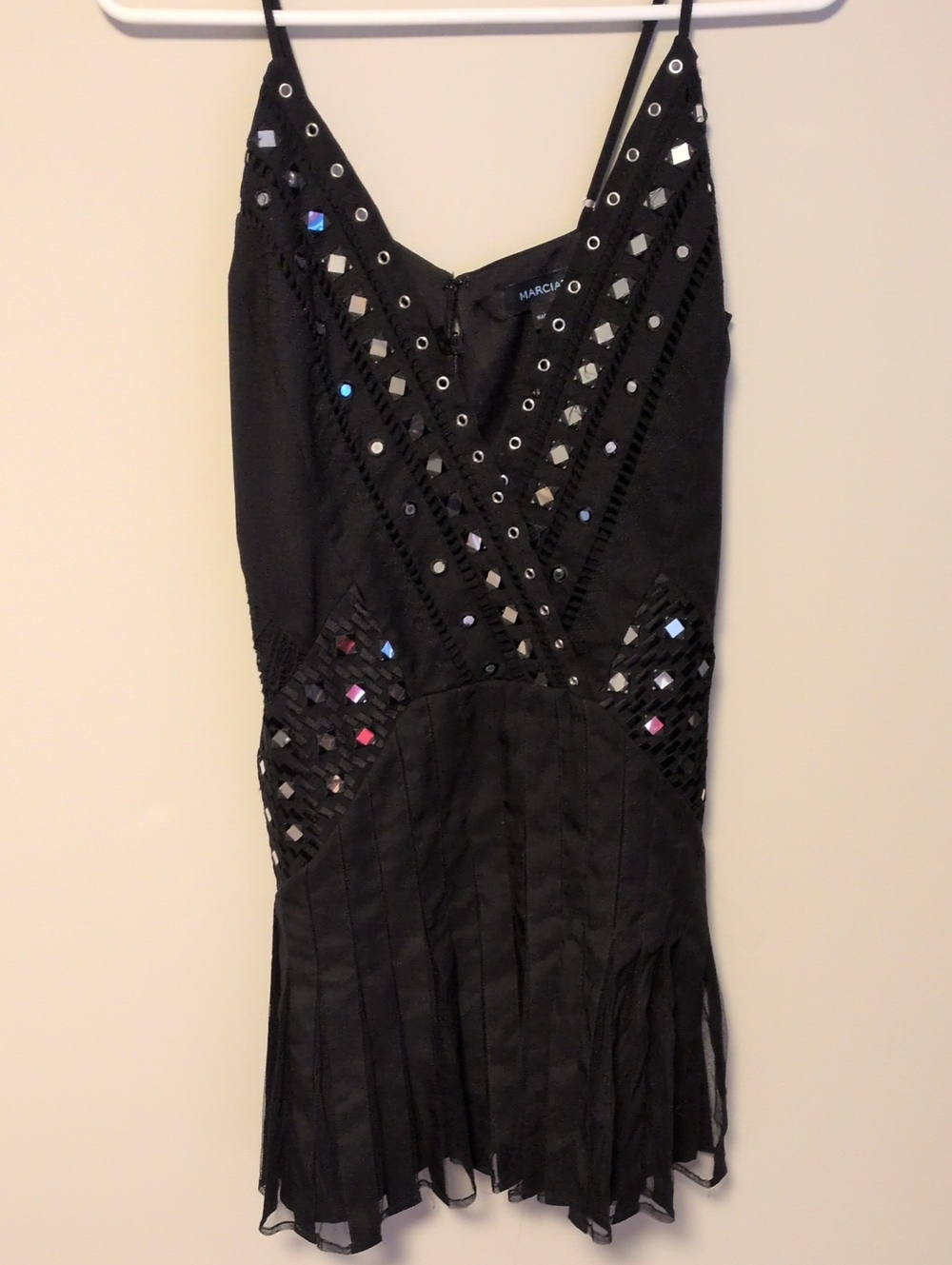Marciano Black Beaded V-Neck Spaghetti Strap Dress